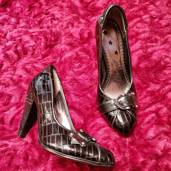 NAUGHTY MONKEY BLACK MOC CROC SHINY BUCKLE PUMPS - Picture 3 of 8